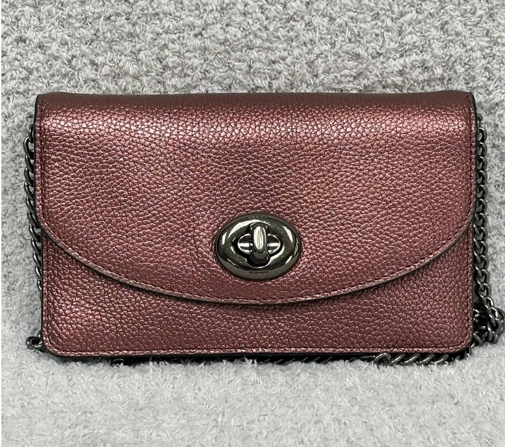 Coach Metallic Burgundy Pebbled Leather Crossbody Purse F1580 #76953